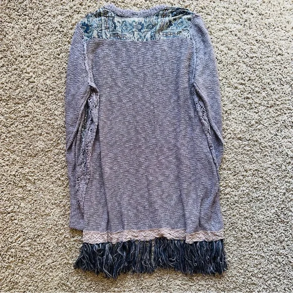 Gimmicks by BKE Boho Cardigan Fringe XL Paisley Print Open Knit Long Sleeve Top - Picture 4 of 5